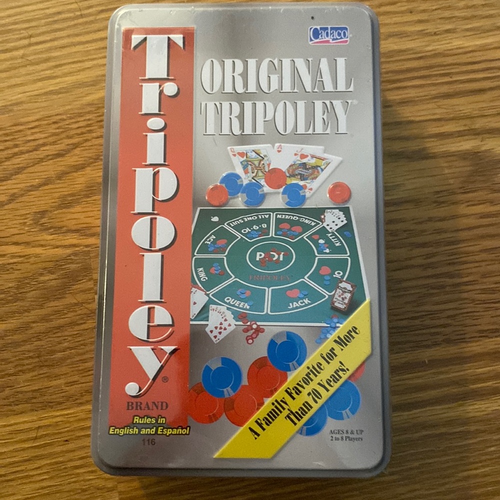 6/$20 Tripoley Metal Tin Sealed! Original Tripoley Rules in English/Spanish NWT